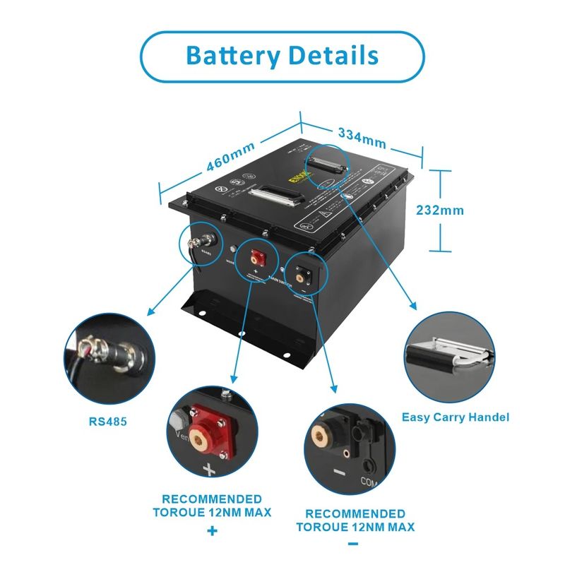Environmentally Friendly Lithium Iron Phosphate Battery Lithium Ion Golf Cart Battery 472*334*243mm