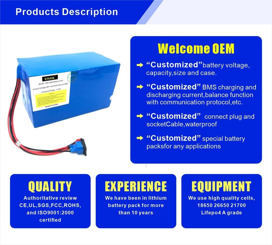 Blue Type 48V 40ah E Scooter Lithium Ion Battery Customized For Electric Vehicles