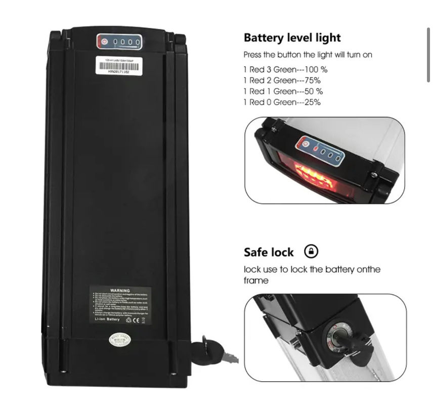 Rear Rack Ebike Battery Pack Charge Aluminum Alloy Shell Battery for E Bikes